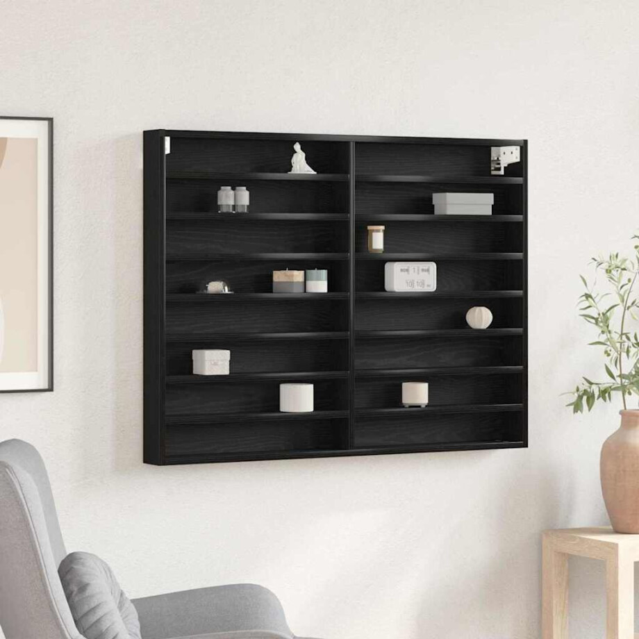 vidaXL Vitrinekast Zwart Eiken 100 x 8,5 x 75 cm Bewerkt hout afbeelding 1