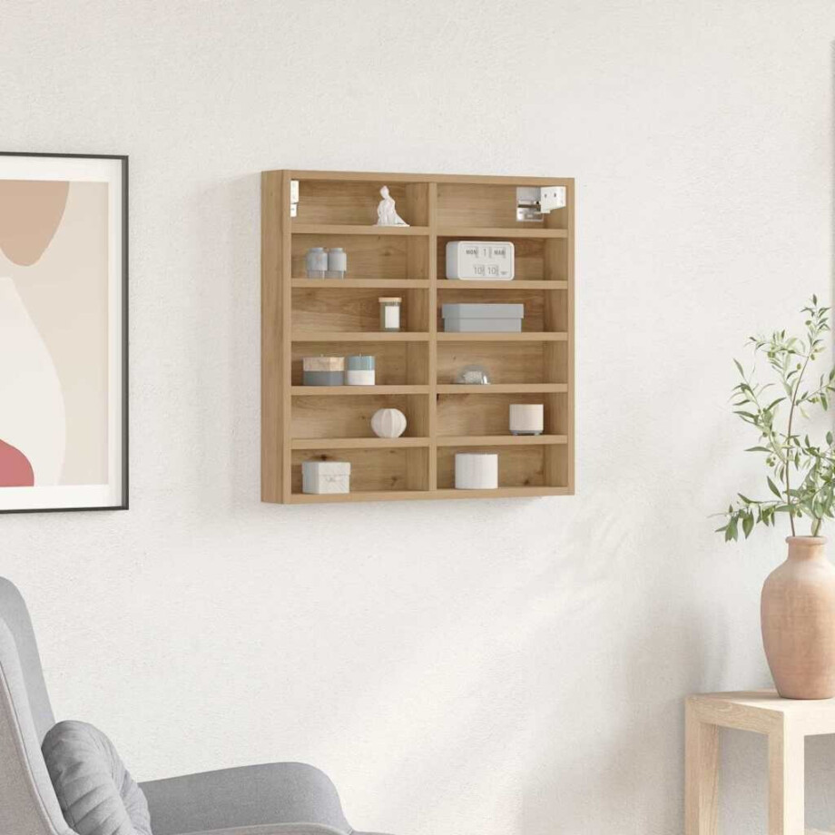 vidaXL Vitrinekast Artisan Eiken 60 x 8,5 x 58 cm Bewerkt hout afbeelding 1