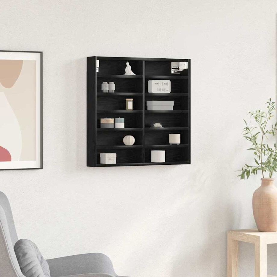 vidaXL Vitrinekast met plank Zwart Eiken 60 x 8,5 x 58 cm Bewerkt hout afbeelding 1