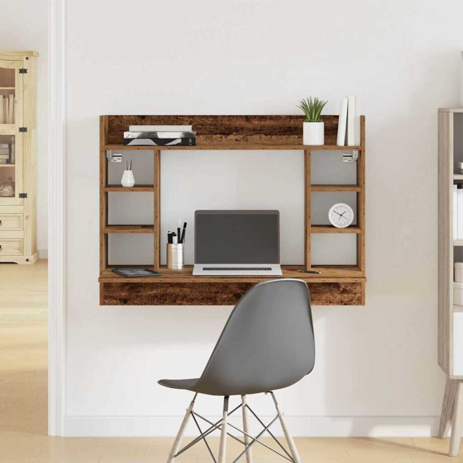 vidaXL Aan de muur bevestigd bureau Oud hout 105 x 48 x 75 cm afbeelding 1