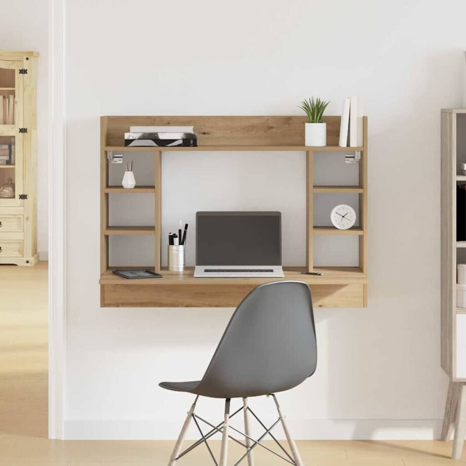 vidaXL Aan de muur bevestigd bureau met plank artisanaal eikenkleurig vidaXL Aan de muur bevestigd bureau met plank artisanaal eikenkleurig afbeelding 1