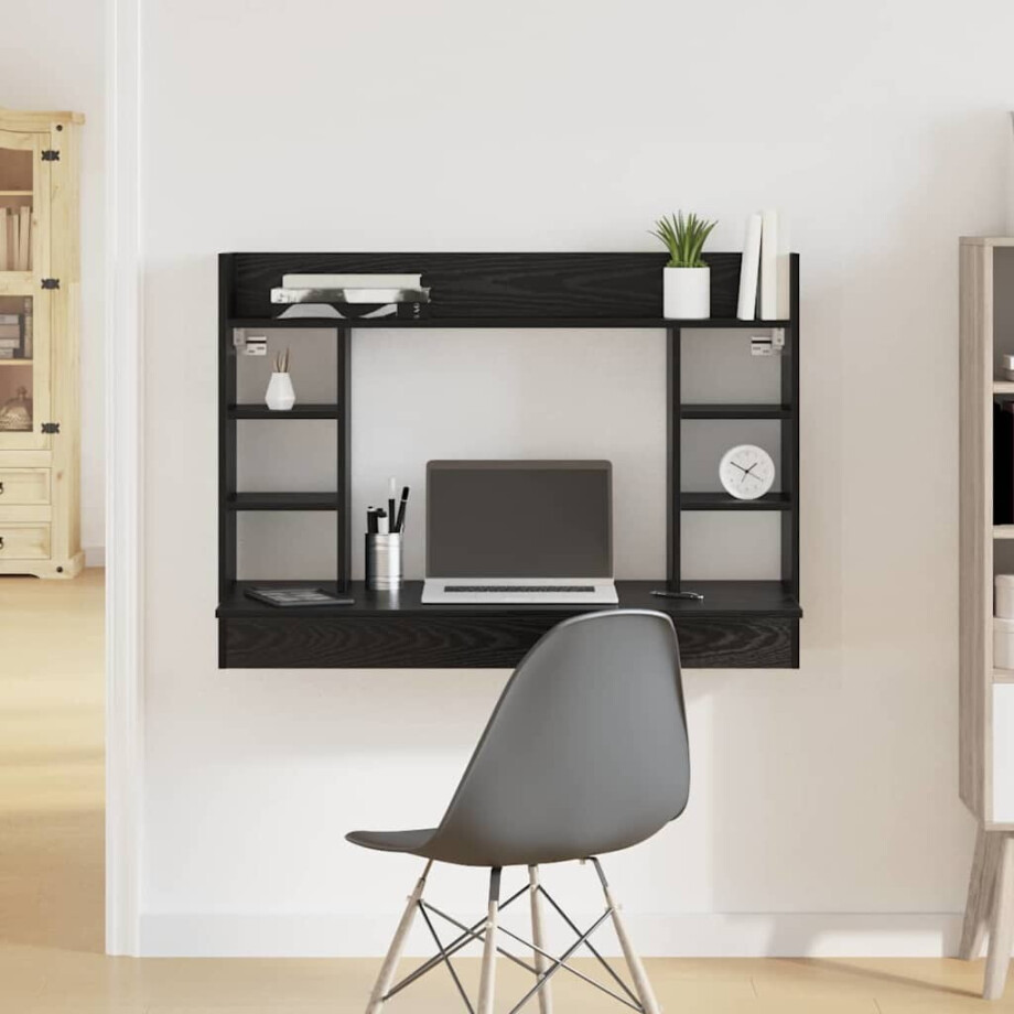 vidaXL Aan de muur bevestigd bureau Zwart eiken 105 x 48 x 75 cm afbeelding 1