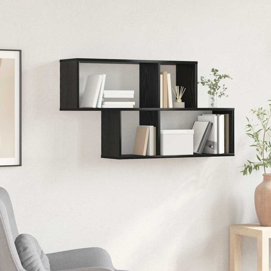 vidaXL Wandplank met plank Wandgemonteerd Zwart Bewerkt hout afbeelding 1