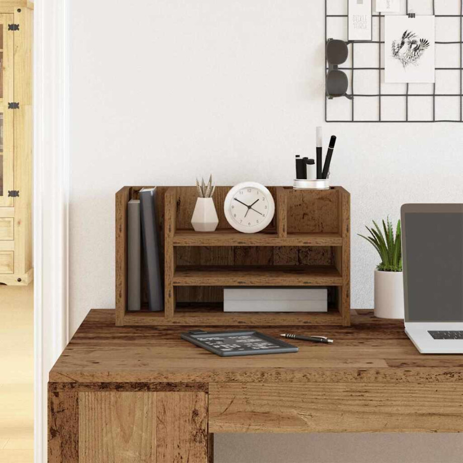 vidaXL Bureau Organizer Oudhout 44,5 x 24 x 25 cm Bewerkt hout afbeelding 1