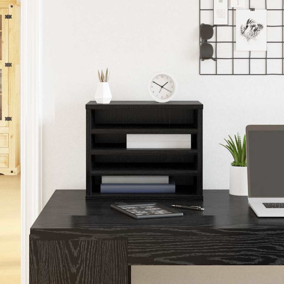vidaXL Bureau Organizer Zwart Eiken 36 x 26 x 29,5 cm Bewerkt hout vidaXL Bureau Organizer Zwart Eiken 36 x 26 x 29,5 cm Bewerkt hout afbeelding 1