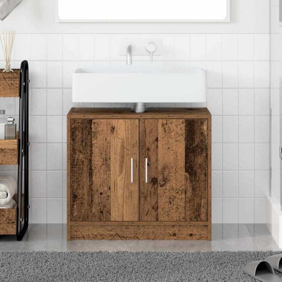 vidaXL Badkamer Kast met opslag Oud Hout 63 x 29 x 55 cm Bewerkt hout afbeelding 1
