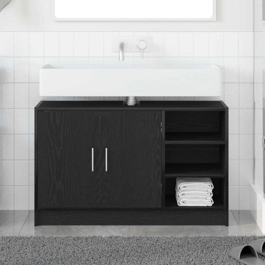 vidaXL Badkamerkast met plank Zwart Eiken 90 x 29 x 55 cm Bewerkt hout afbeelding 1