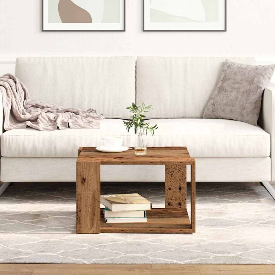 vidaXL Salontafel Oud Hout 51,5 x 51,5 x 30 cm Bewerkt hout afbeelding 1