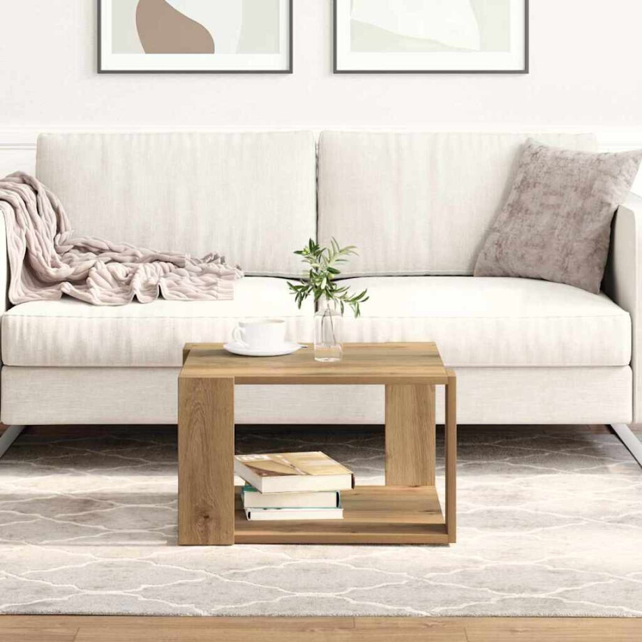 vidaXL Salontafel Artisan Eiken 51,5 x 51,5 x 30 cm Bewerkt hout afbeelding 1