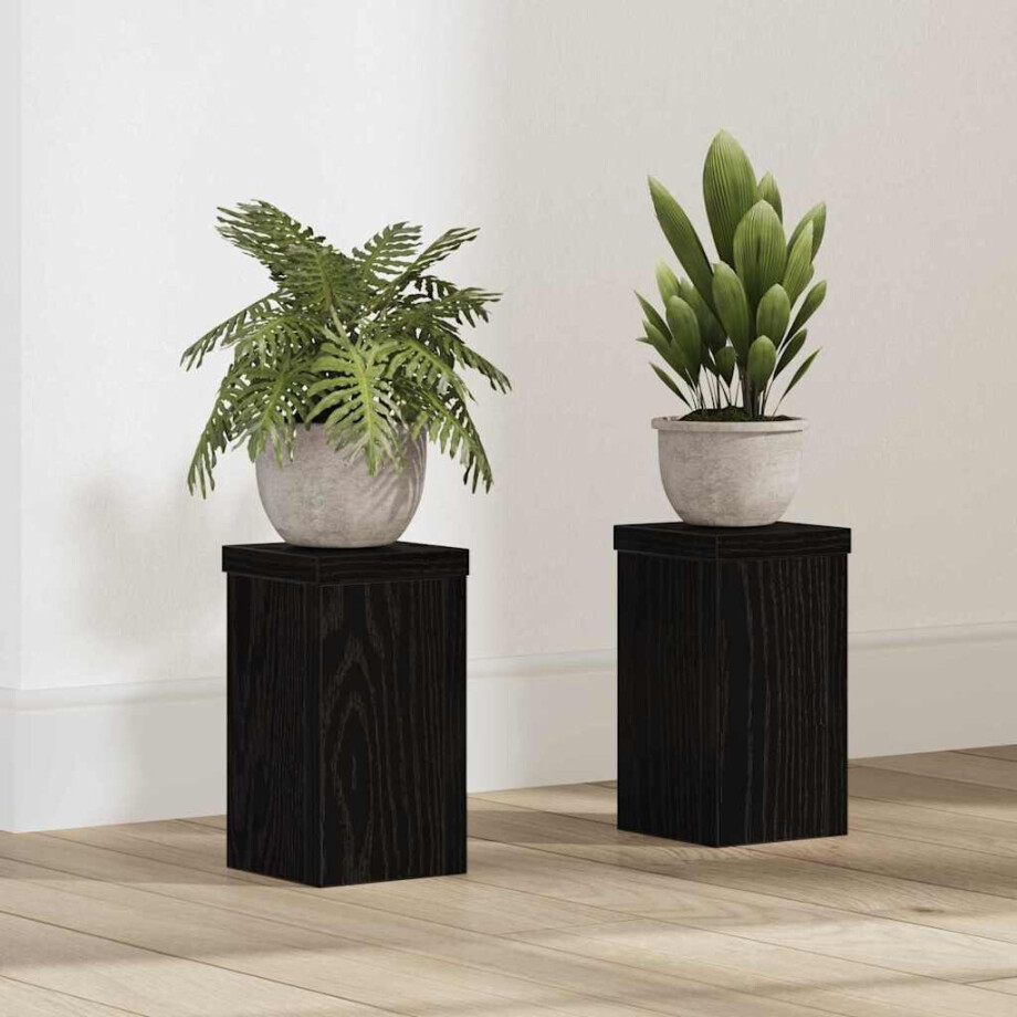 vidaXL Plantenstandaard 2 pcs Zwart Eiken 10 x 10 x 18 cm Bewerkt hout afbeelding 1