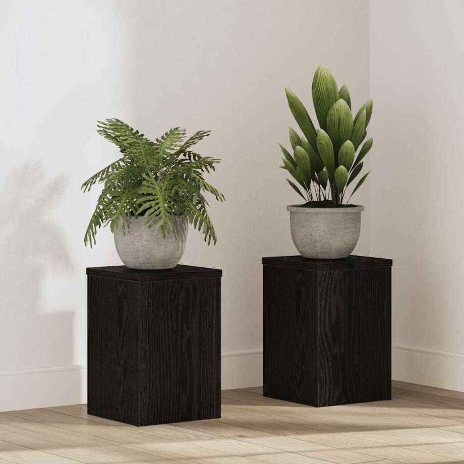 vidaXL Plantenstandaard 2 pcs Zwart Eiken 20 x 20 x 30 cm Bewerkt hout afbeelding 1