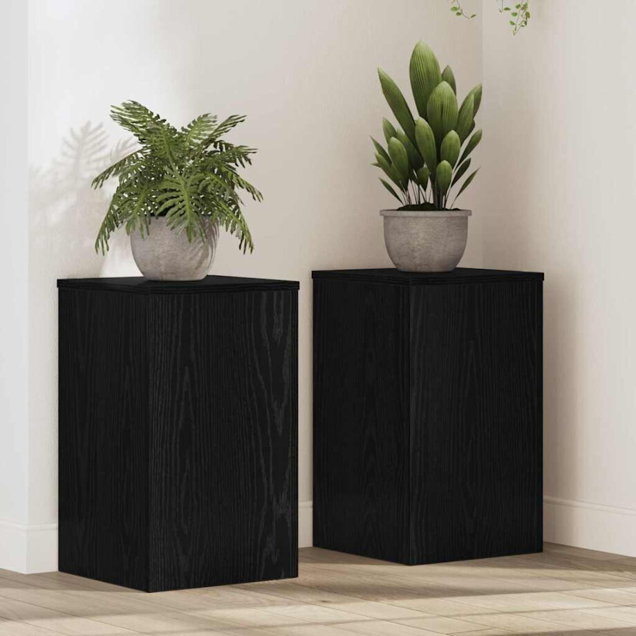 vidaXL Plantenstandaard 2 pcs Zwart Eiken 30 x 30 x 50 cm Bewerkt hout afbeelding 1
