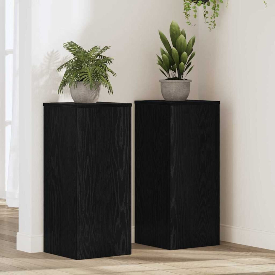 vidaXL Plantenstandaard 2 pcs Zwart Eiken 30 x 30 x 70 cm Bewerkt hout afbeelding 1