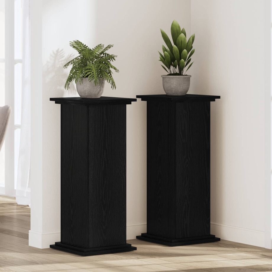 vidaXL Plantenstandaard Zwart Eiken 33 x 33 x 100 cm Bewerkt hout afbeelding 1