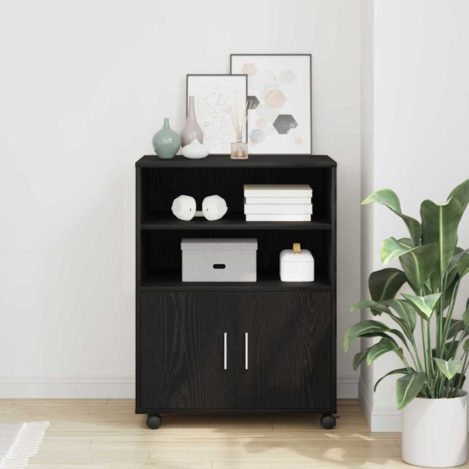 vidaXL Kast met plank met wiel Zwart Eiken 60 x 48 x 74.5 cm vidaXL Kast met plank met wiel Zwart Eiken 60 x 48 x 74.5 cm afbeelding 1