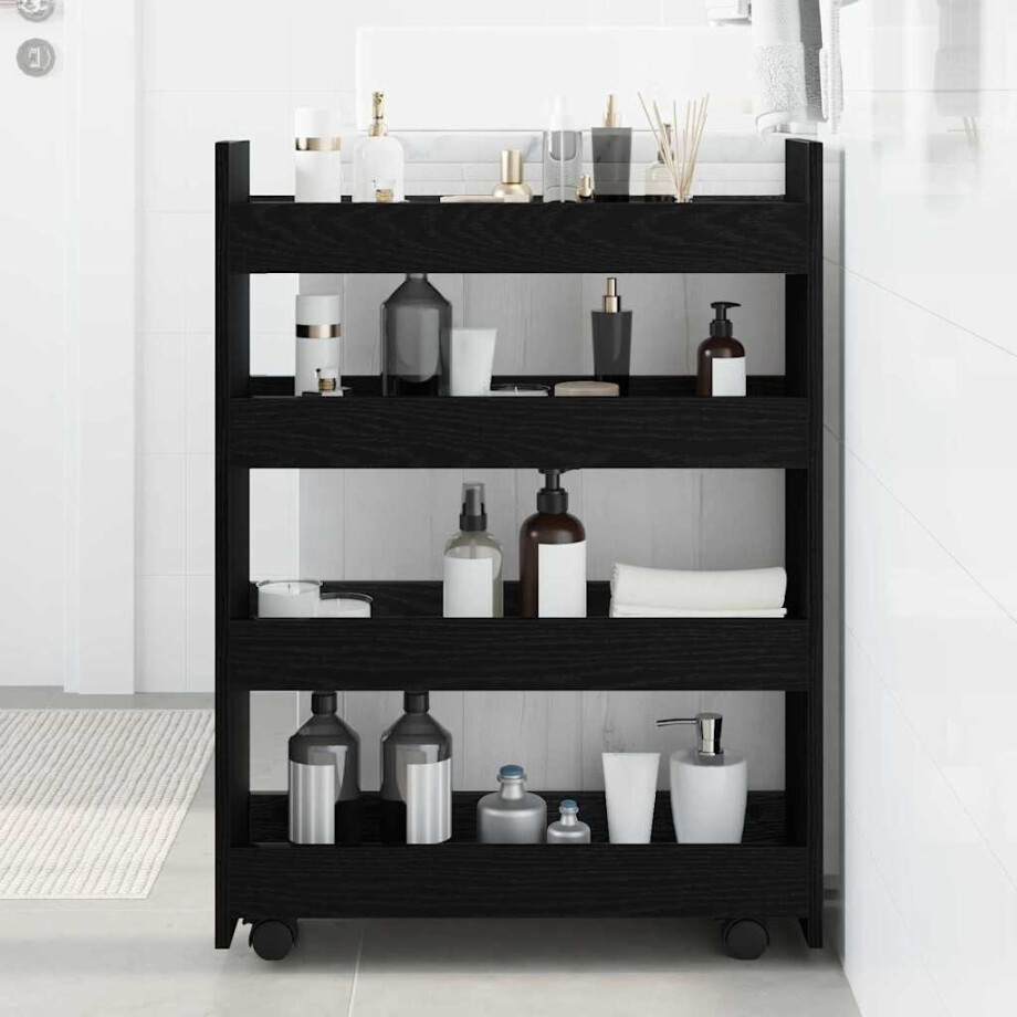 vidaXL Smalle Opbergtrolley Zwart Eiken 60 x 20 x 82 cm Bewerkt hout afbeelding 1
