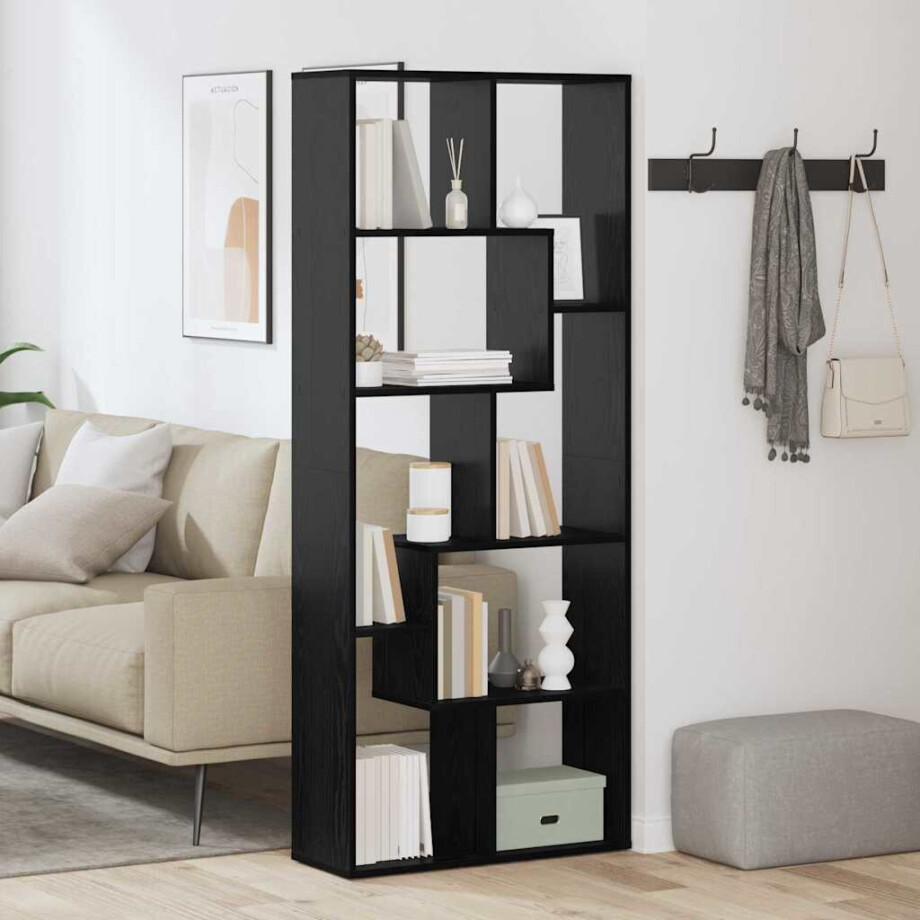 vidaXL Boekenkast Zwart Eiken 67 x 25 x 162 cm Bewerkt hout vidaXL Boekenkast Zwart Eiken 67 x 25 x 162 cm Bewerkt hout afbeelding 1