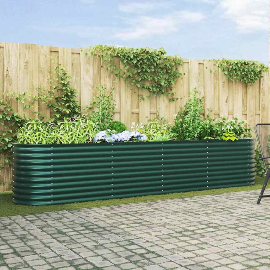 vidaXL Verhoogd bed Groen 400 x 80 x 81 cm Staal afbeelding 1