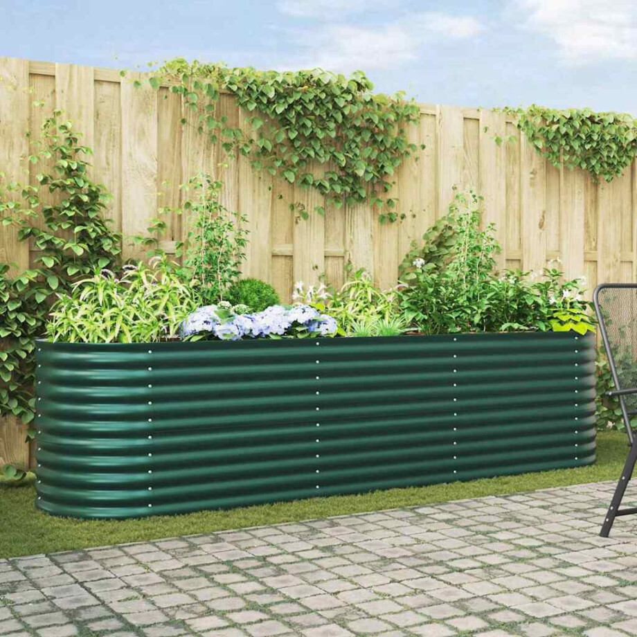 vidaXL Verhoogd bed Groen 320 x 80 x 81 cm Staal afbeelding 1