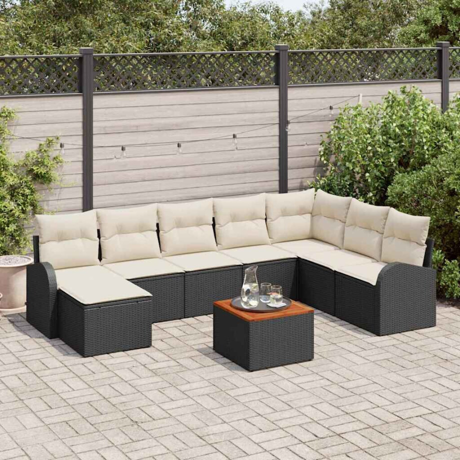 vidaXL Tuin Sofa Set met kussen 9 pcs Zwart Poly riet afbeelding 1