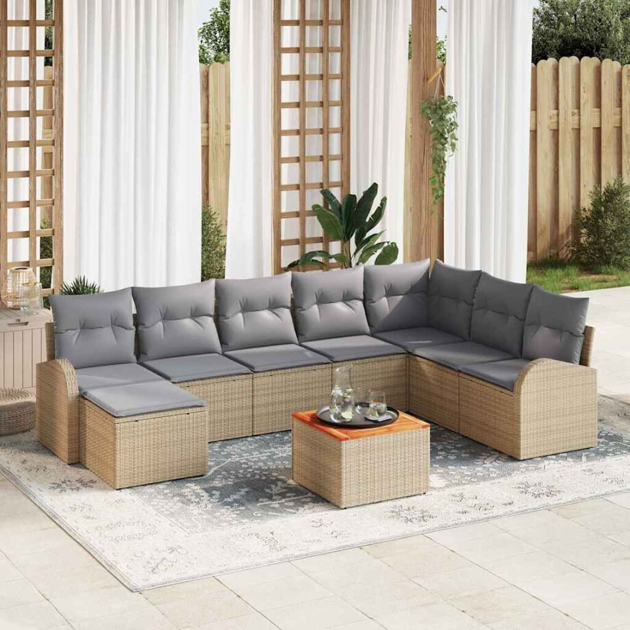 vidaXL Tuin Sofa Set met kussen 9 pcs Beige Poly riet afbeelding 1