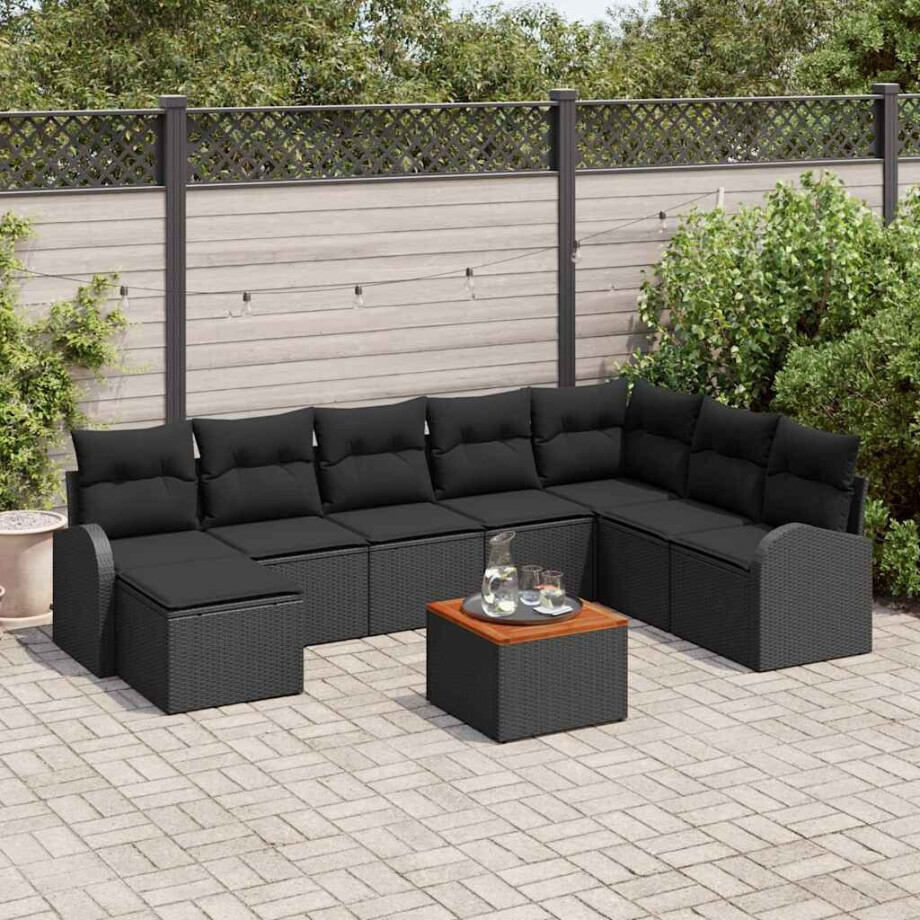 vidaXL Tuin Sofa Set met kussen 9 pcs Zwart Poly riet afbeelding 1