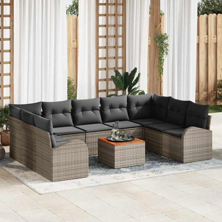 vidaXL Tuin Sofa Set met kussen 10 pcs Grijs Poly riet afbeelding 1