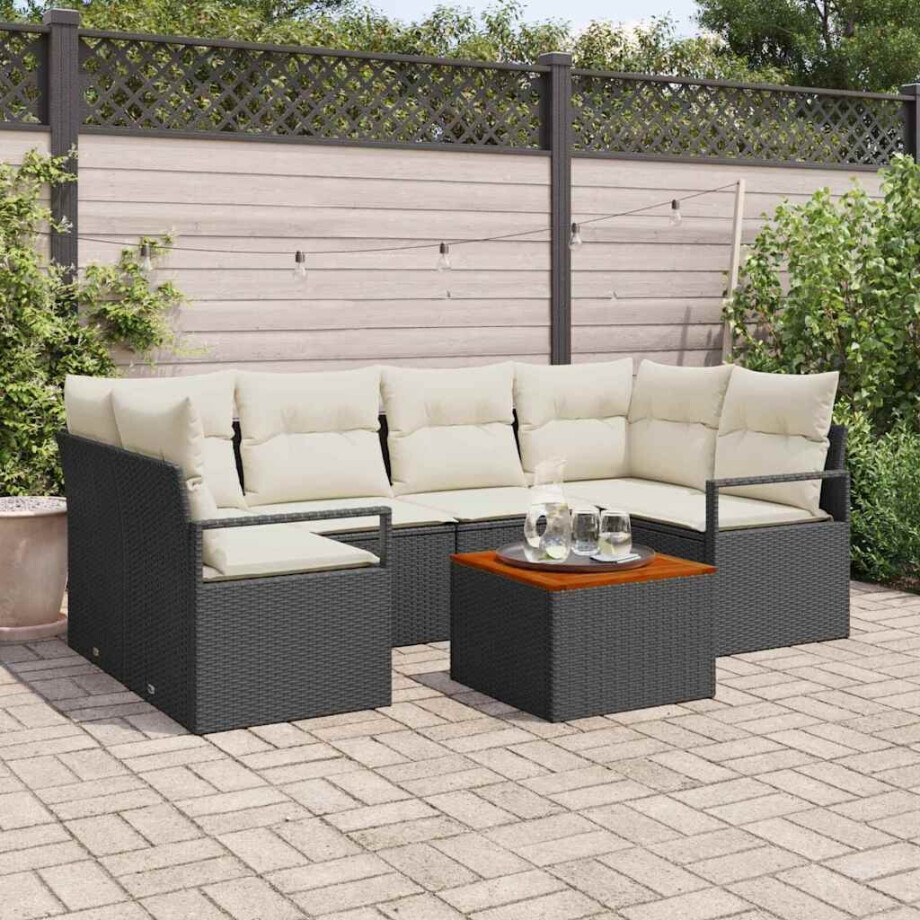 vidaXL Tuin Sofa Set met kussen 7 pcs Zwart Poly riet afbeelding 1