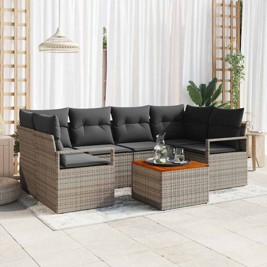 vidaXL Tuin Sofa Set met kussen 7 pcs Grijs Poly riet afbeelding 1