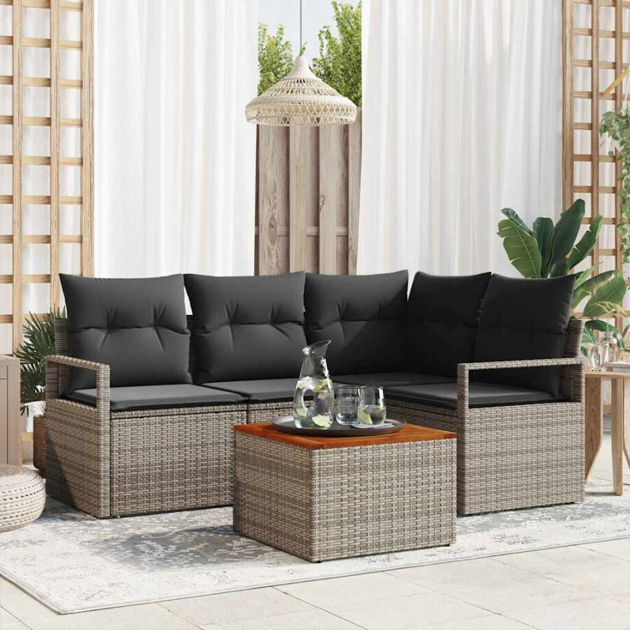 vidaXL Tuin Sofa Set met kussen 5 pcs Grijs Poly riet afbeelding 1
