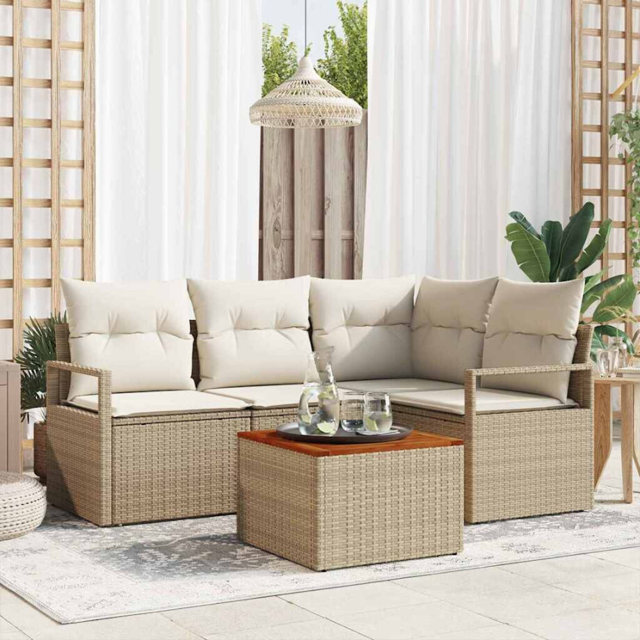 vidaXL Tuin Sofa Set met kussen 5 pcs Beige Poly riet afbeelding 1