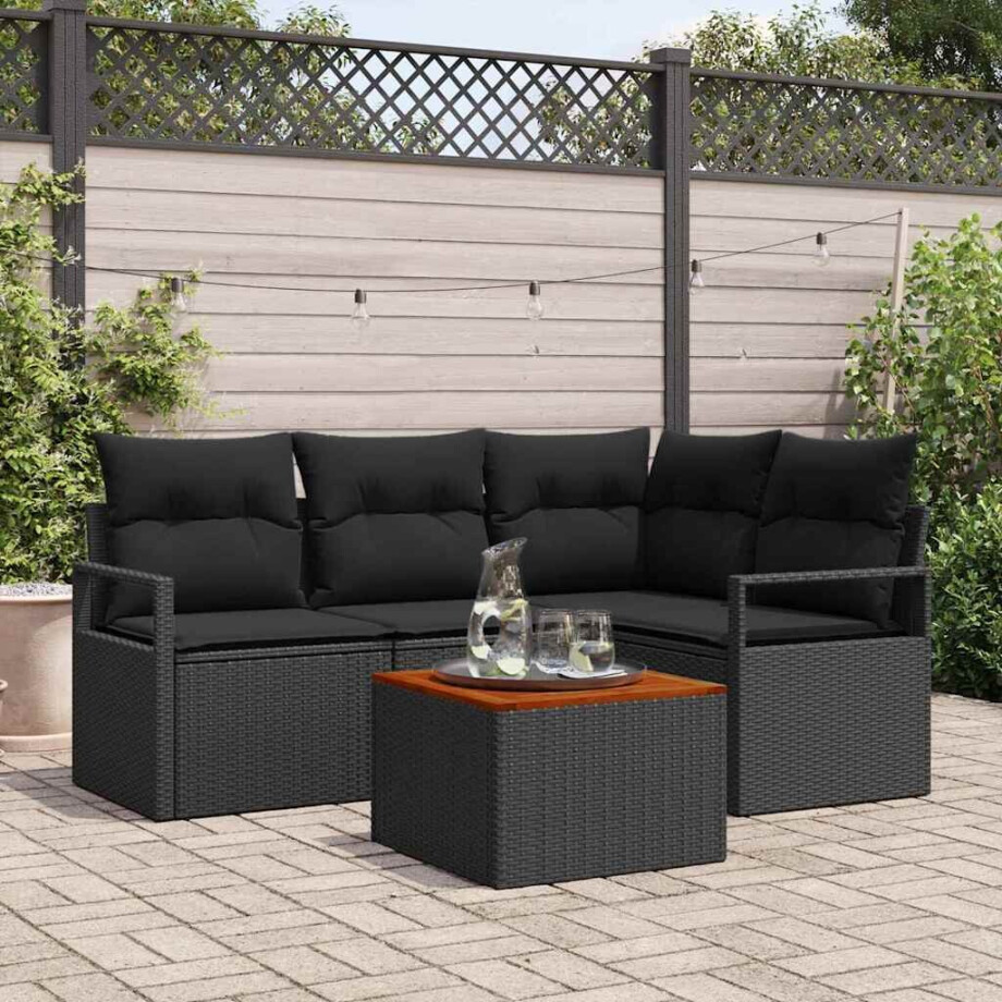 vidaXL Tuin Sofa Set met kussen 5 pcs Zwart Poly riet afbeelding 1