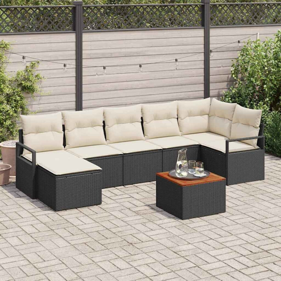 vidaXL Tuin Sofa Set met kussen 8 pcs Zwart Poly riet afbeelding 1