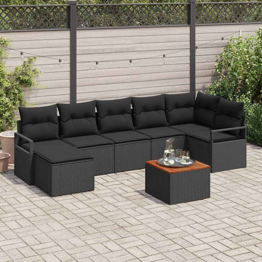 vidaXL Tuin Sofa Set met kussen 8 pcs Zwart Poly riet afbeelding 1