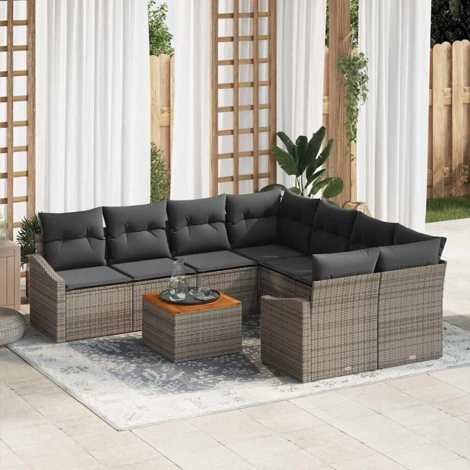 vidaXL Tuin Sofa Set met kussen 9 pcs Grijs Poly riet afbeelding 1