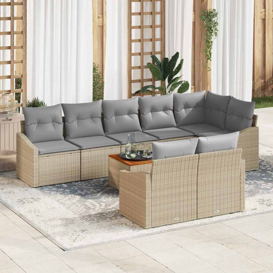 vidaXL Tuin Sofa Set met kussen 9 pcs Beige Poly riet afbeelding 1
