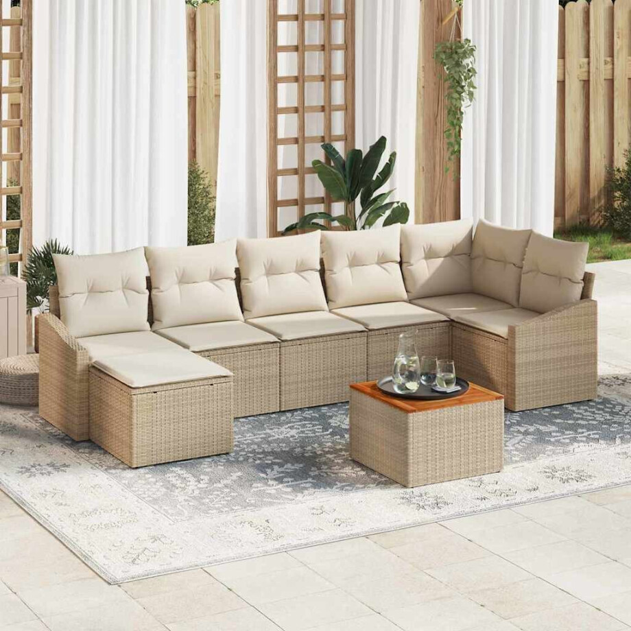 vidaXL Tuin Sofa Set met kussen 8 pcs Beige Poly riet afbeelding 1
