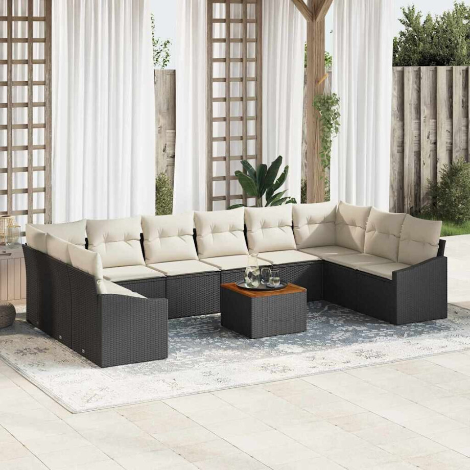 vidaXL Tuin Sofa Set met kussen 11 pcs Zwart Poly riet vidaXL Tuin Sofa Set met kussen 11 pcs Zwart Poly riet afbeelding 1
