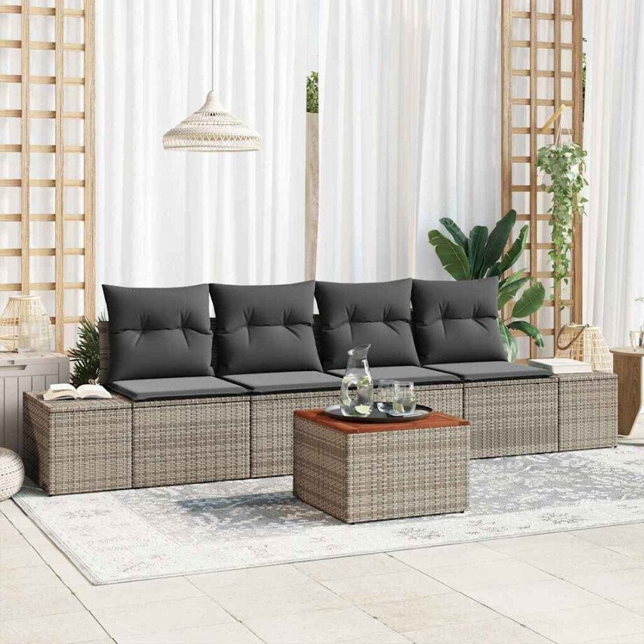 vidaXL Tuin Sofa Set met kussen 5 pcs Grijs Poly riet afbeelding 1