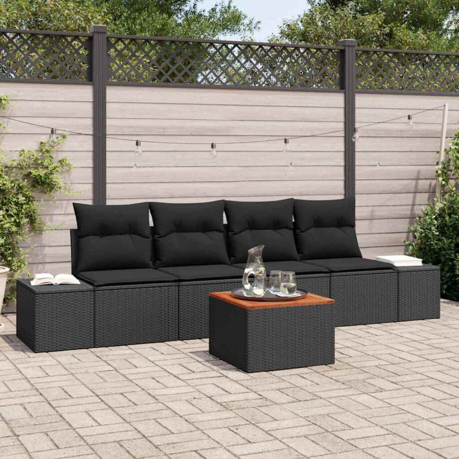 vidaXL Tuin Sofa Set met kussen 5 pcs Zwart Poly riet afbeelding 1