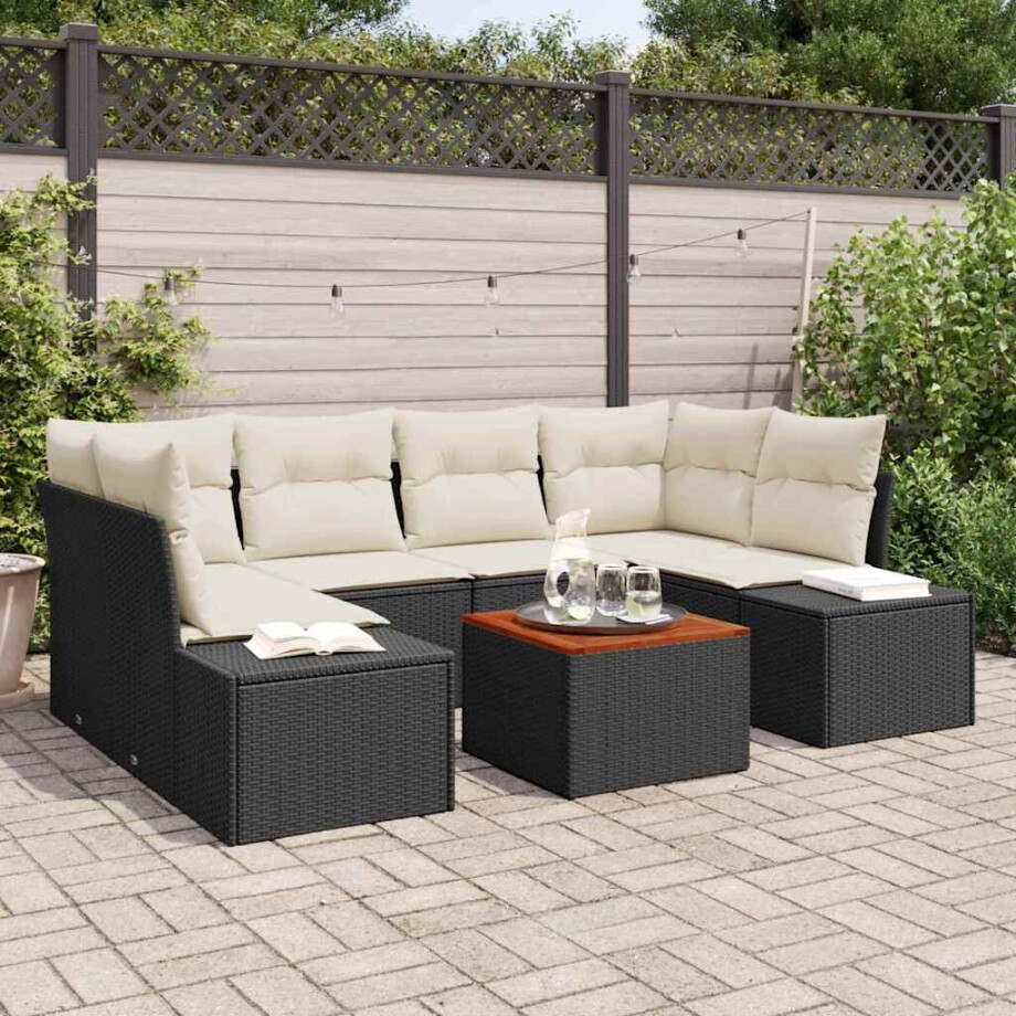 vidaXL Tuin Sofa Set met kussen 7 pcs Zwart Poly riet afbeelding 1