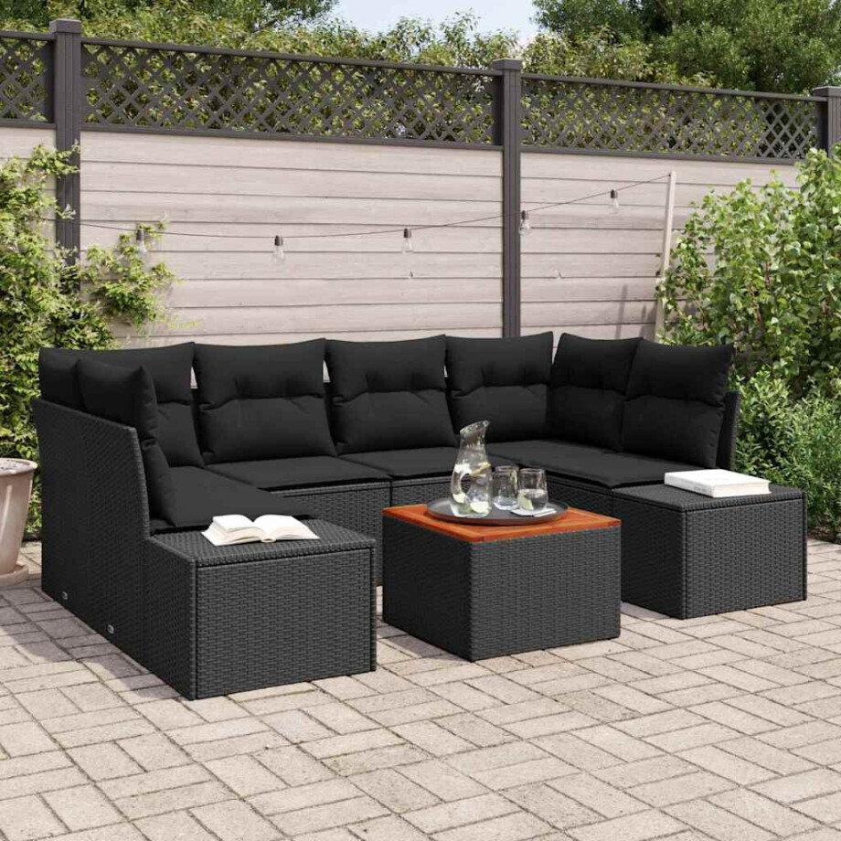 vidaXL Tuin Sofa Set met kussen 7 pcs Zwart Poly riet afbeelding 1