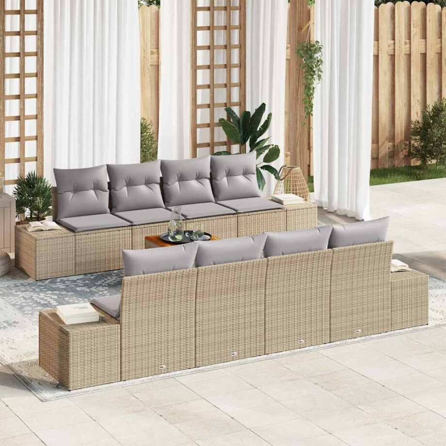 vidaXL Tuin Sofa Set met kussen 9 pcs Beige Poly riet afbeelding 1