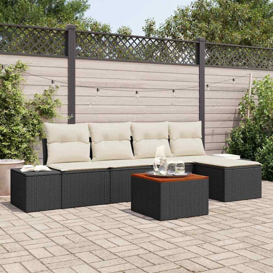 vidaXL Tuin Sofa Set met kussen 6 pcs Zwart Poly riet afbeelding 1