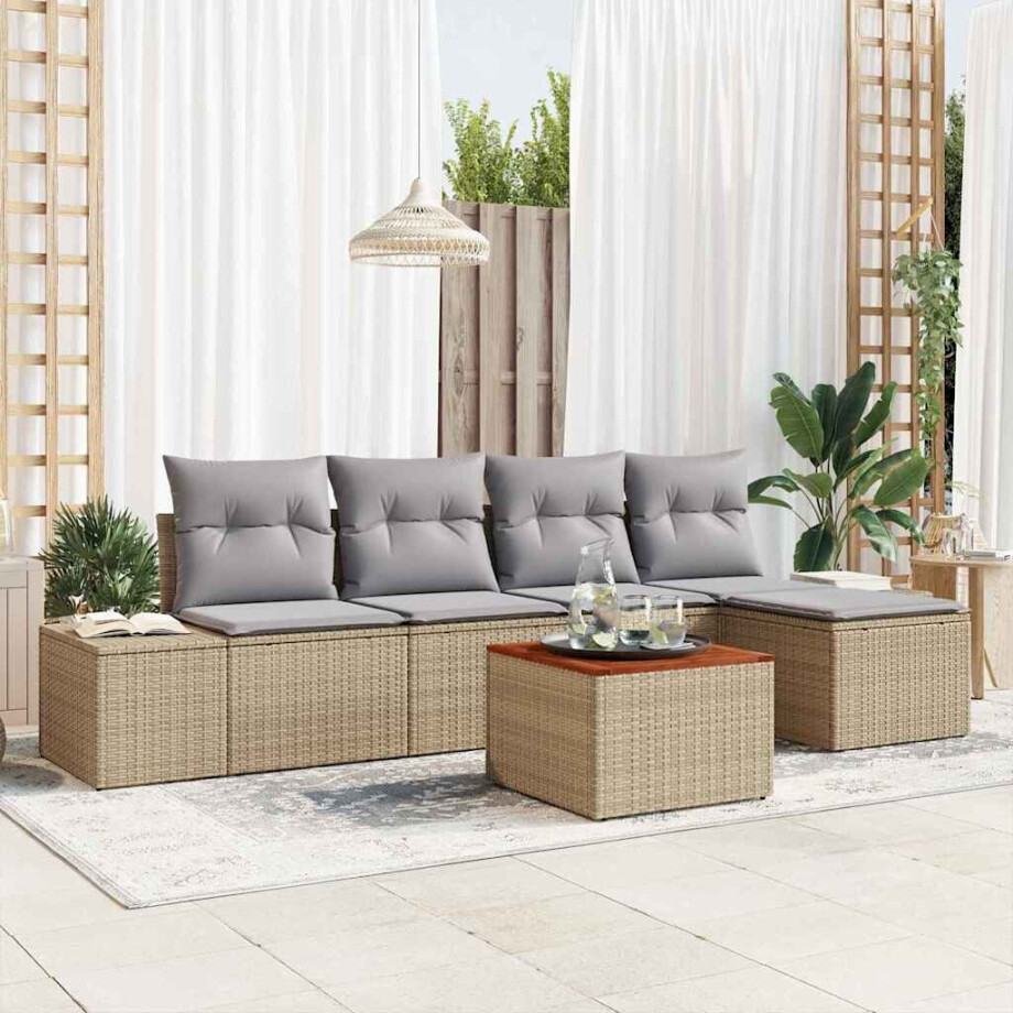 vidaXL Tuin Sofa Set met kussen 6 pcs Beige Poly riet afbeelding 1
