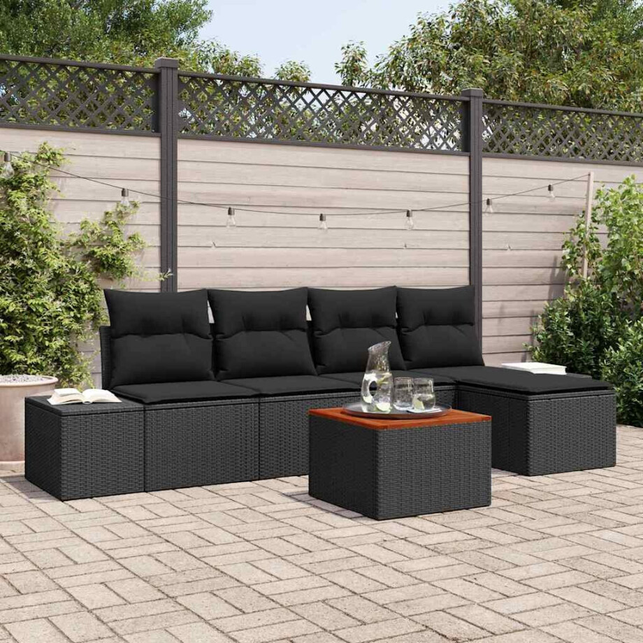 vidaXL Tuin Sofa Set met kussen 6 pcs Zwart Poly riet afbeelding 1