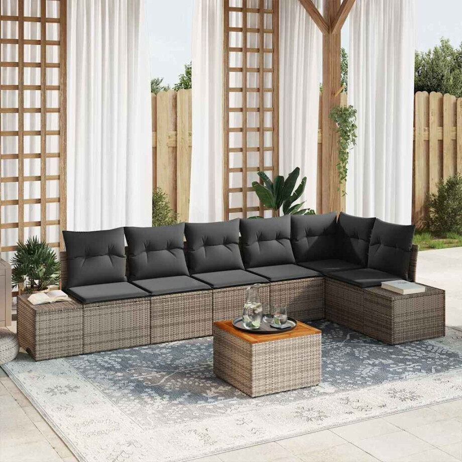 vidaXL Tuin Sofa Set met kussen 7 pcs Grijs Poly riet vidaXL Tuin Sofa Set met kussen 7 pcs Grijs Poly riet afbeelding 1