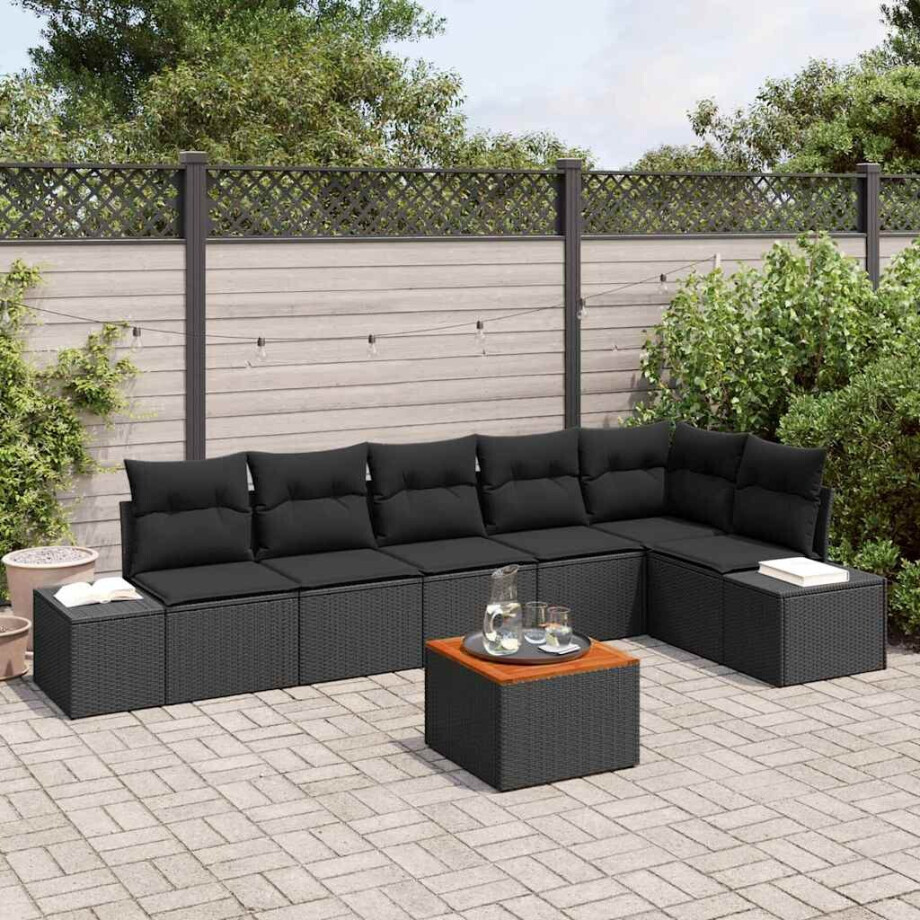 vidaXL Tuin Sofa Set met kussen 7 pcs Zwart Poly riet afbeelding 1