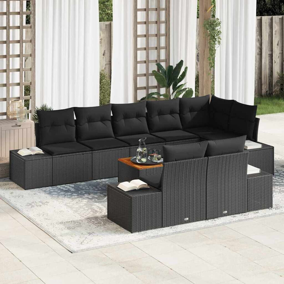 vidaXL Tuin Sofa Set met kussen 9 pcs Zwart Poly riet afbeelding 1