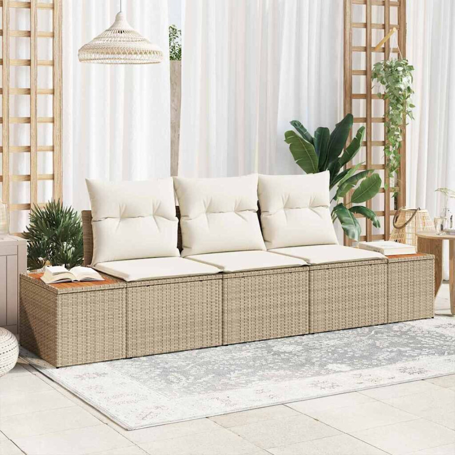 vidaXL Tuin Sofa Set met kussen 3 pcs Beige poly rattan vidaXL Tuin Sofa Set met kussen 3 pcs Beige poly rattan afbeelding 1